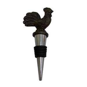 Cast Iron Rooster Wine Bottle Stopper Farmhouse Bronze Tone Metal Barware